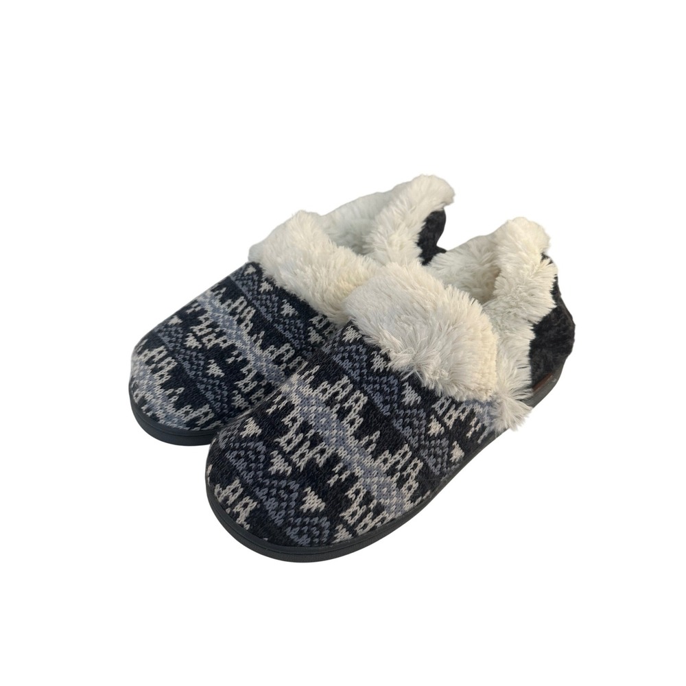 Muk Luks Women's Black Grey‎ White Fair Isle Winter Fall Slippers Medium 7-8